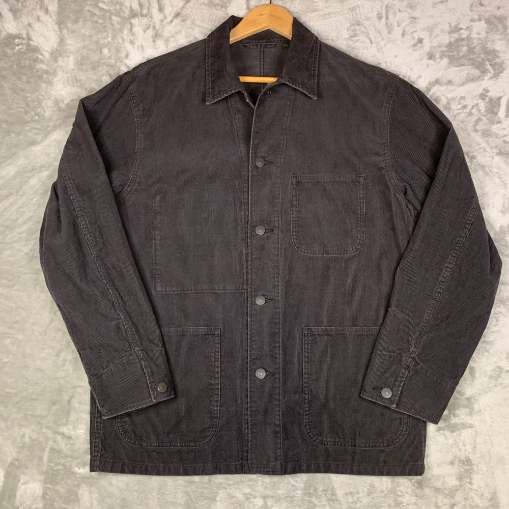 Uniqlo Corduroy Chore Barn Jacket Mens Small Grey 100% Cotton Work Coat Utility